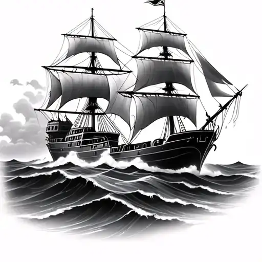 ship in storm tattoo design idea