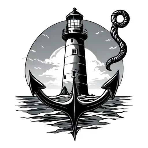 Lighthouse And Anchor tattoo design idea