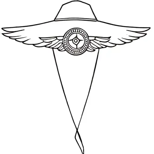 I want a flat winged hat with a Greek cenefa inspired by the hats of the Spanish singer Leiva tattoo design idea