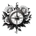 compass with a clock with roses with the letters CS and GS tattoo design idea