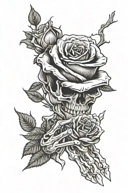 skeleton hand holding a rose intertwined tattoo design idea