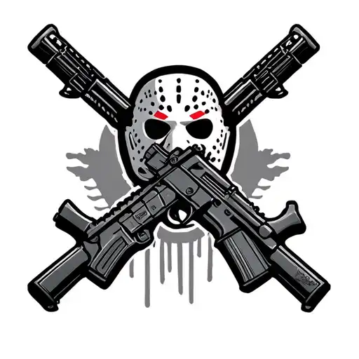 jason mask with ar 15 crossing behind  tattoo design idea