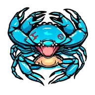 blue crab with cancer symbol on claw and back tattoo design idea