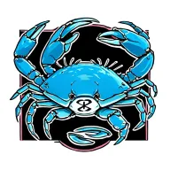 blue crab with cancer symbol on claw and back tattoo design idea
