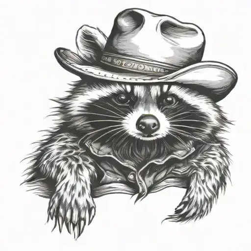 raccoon wearing cowboy hat sitting tattoo design idea
