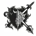swords behind devil with trading candles tattoo design idea