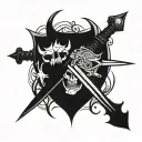 swords behind devil with trading candles tattoo design idea