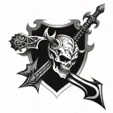 swords behind devil with trading candles tattoo design idea