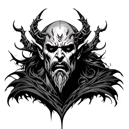Severe face of Hades Divin, representation of time, relentless justice tattoo design idea