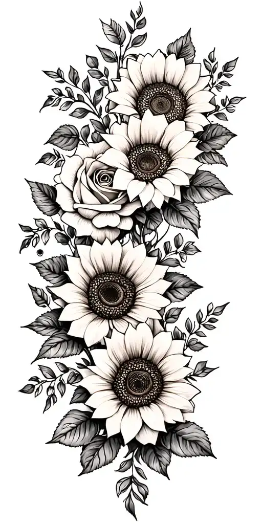 henna, roses and sunflowers tattoo design idea