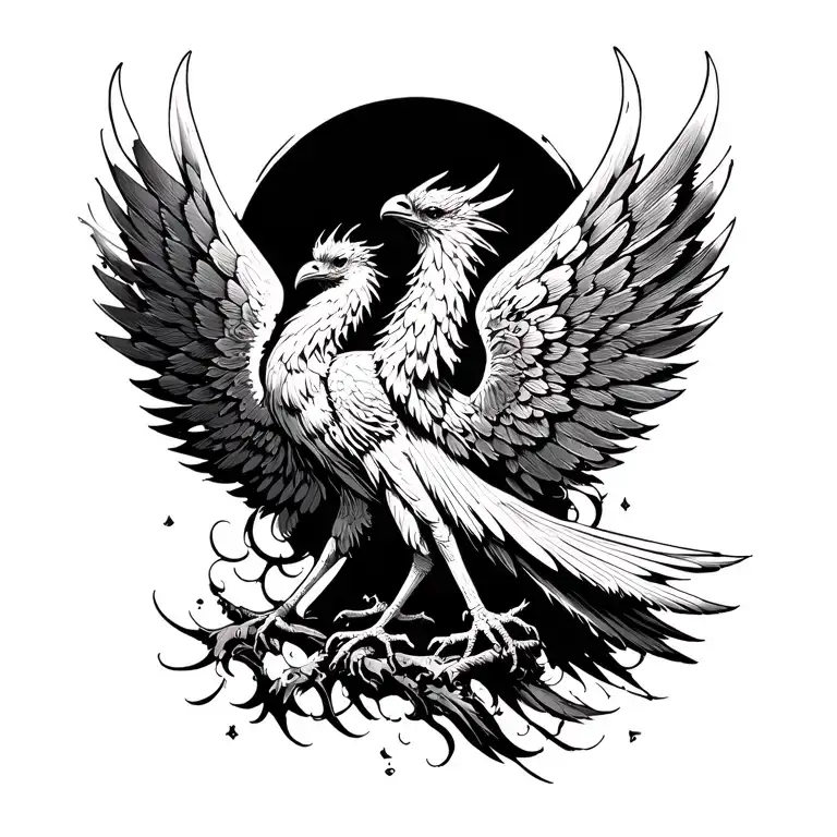 Phoenix with deployed wings tattoo design idea