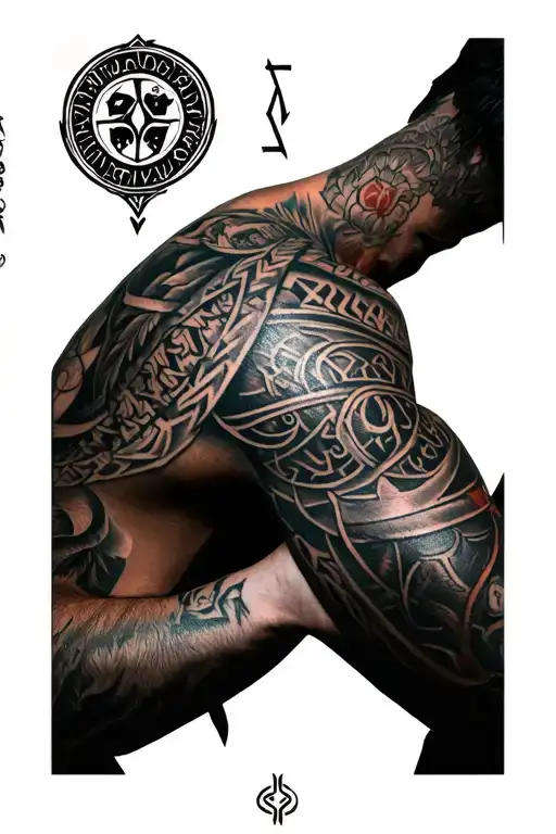 Slavic patterns and runes tattoo design idea