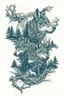 wolf in howling forest scene tattoo design idea