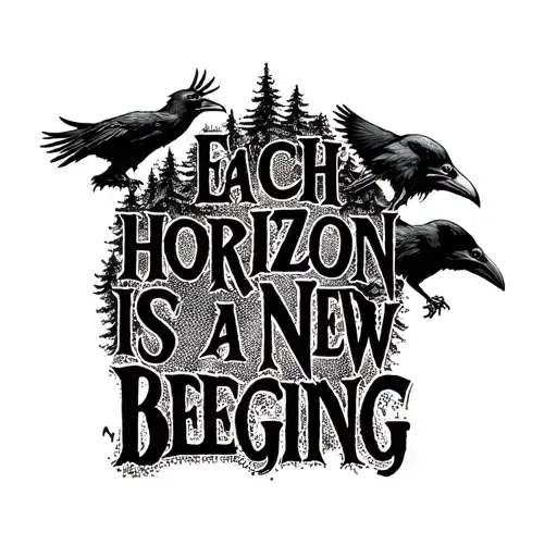 "Each horizon is a new begging" vikings in a forest with ravens tattoo design idea