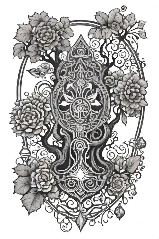 hamsa and libra tree of life intertwined tattoo design idea