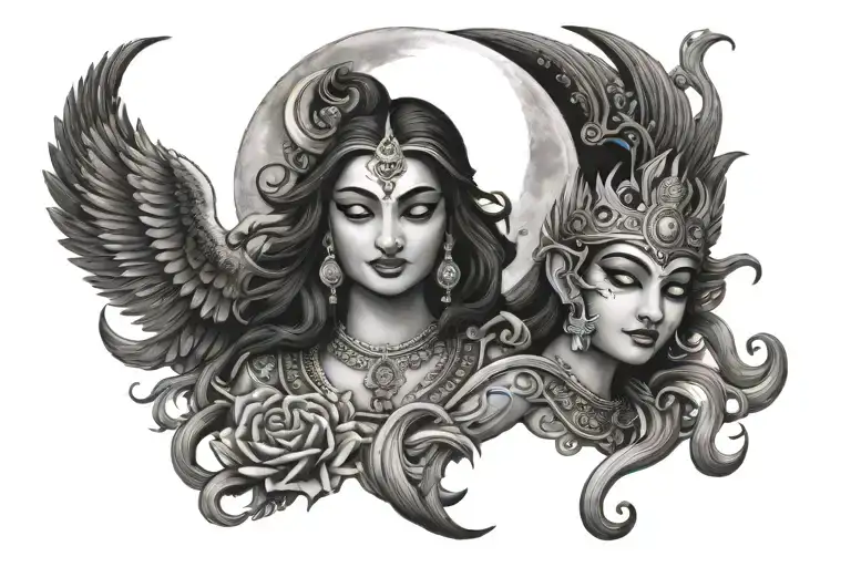 Sita ravana love you to the moon tattoo design idea