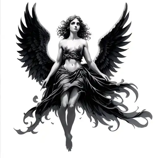 angel falling with black wings tattoo design idea