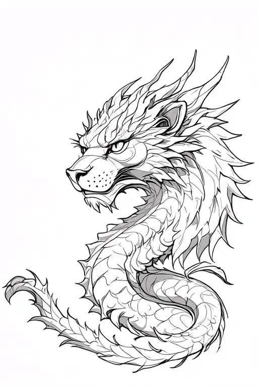 Half Lion Half Dragon tattoo design idea