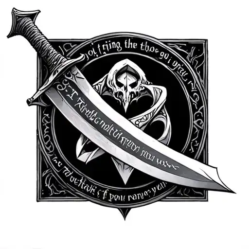elden ring radahn greatsword with a quote tattoo design idea
