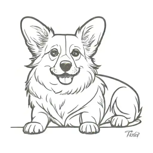 dog outline for a fluffy corgi named Tulsa  tattoo design idea