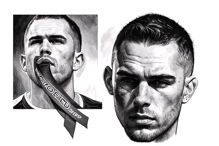 : Damien, 1986-2024, man united and neck cancer ribbon tattoo design idea