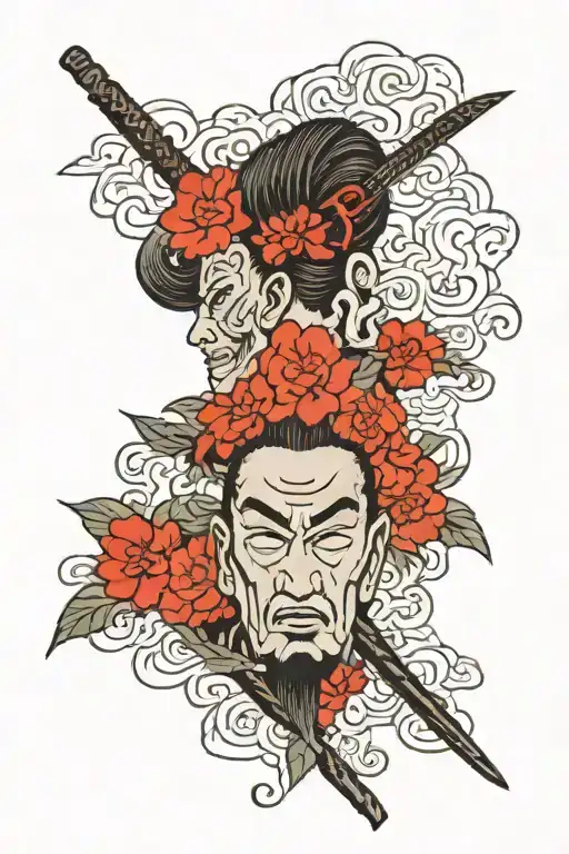 Japanese namakubi severed head on stake tattoo design idea