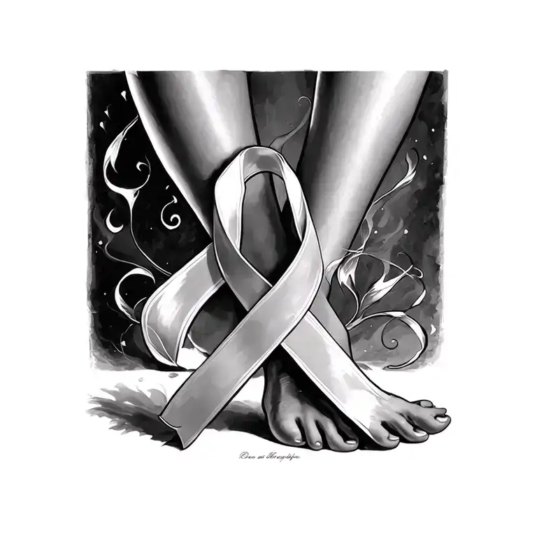 breast cancer ribbon around ankle tattoo design idea