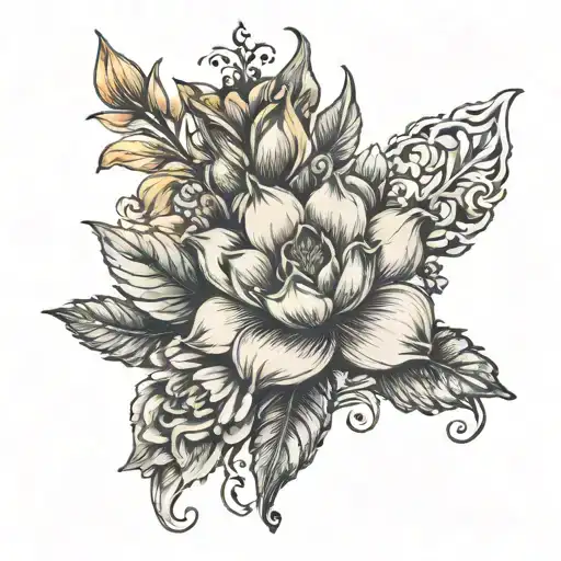 name Diya with flowers tattoo design idea