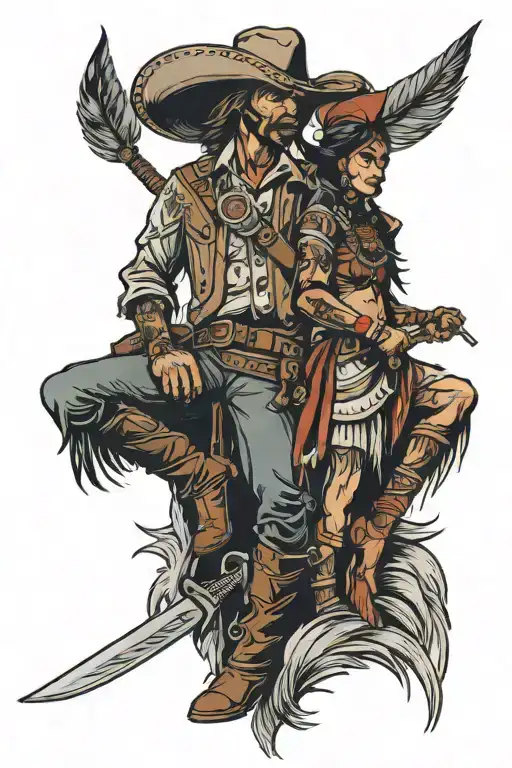 cowboy and an Indian warrior tattoo design idea