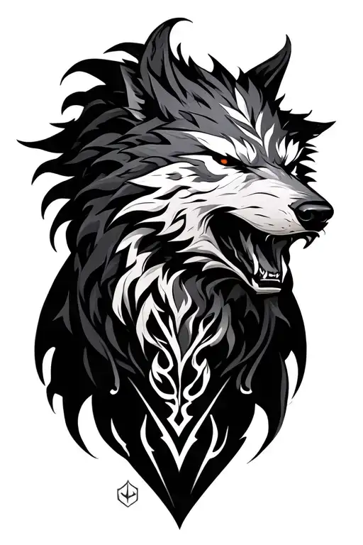 fenrir whit runes tattoo design idea