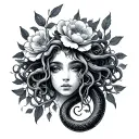 medusa snake and flower tattoo design idea