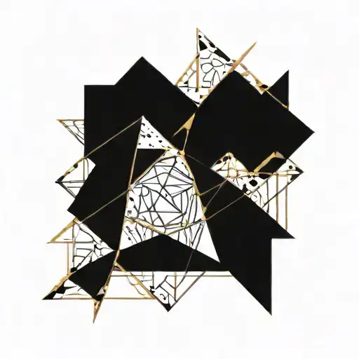 cyber sigilism mixed with angelic paterns sealed with golden Kintsugi tattoo design idea