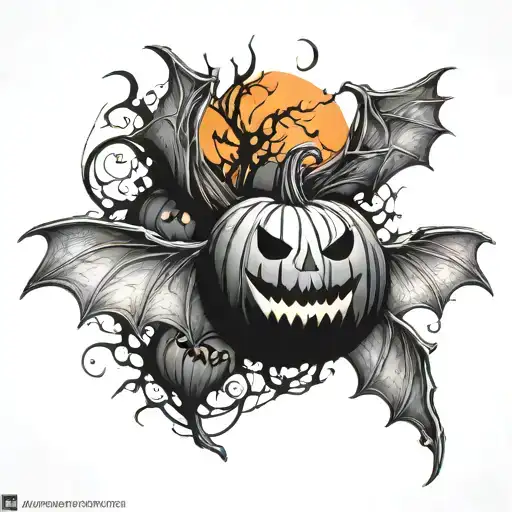 bat and pumpkin tattoo design idea