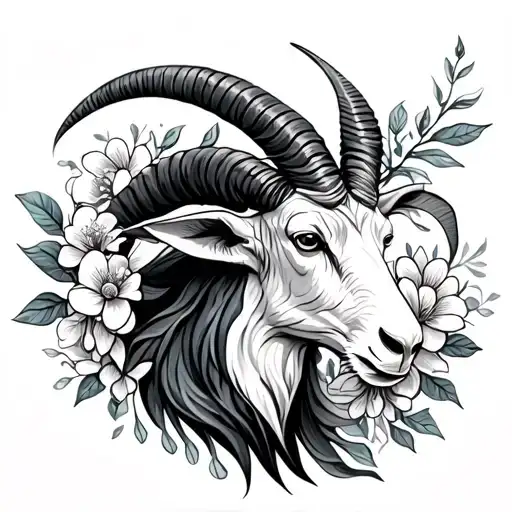 Capricorn sea goat with flowers tattoo design idea
