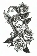 scroll,roses and respect the past crest the future   tattoo design idea