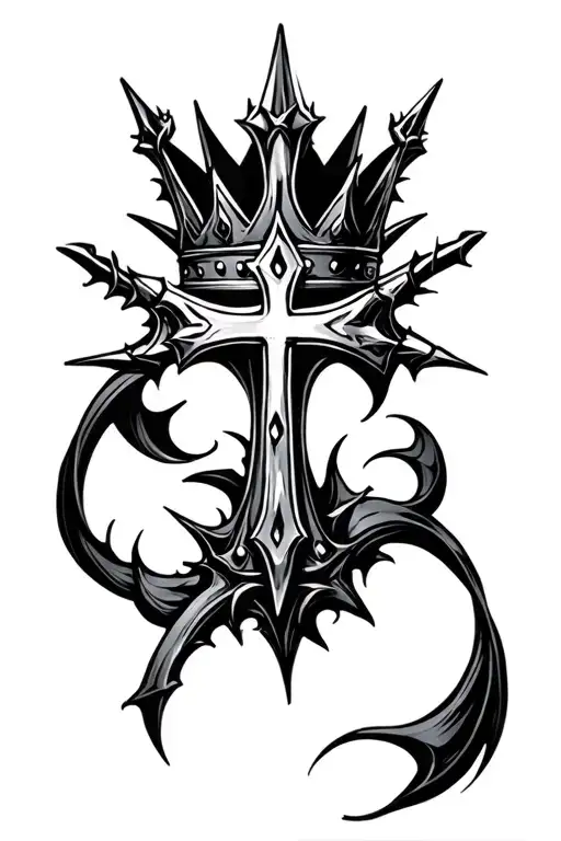 spike crown, cross tattoo design idea