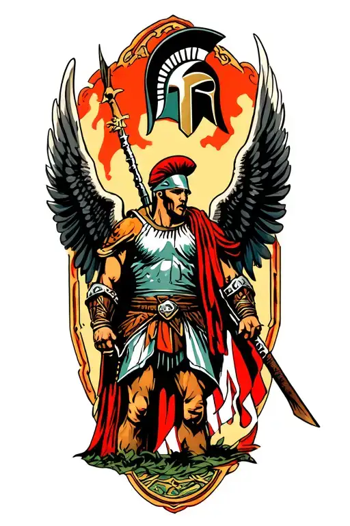 spartan warrior with wings tattoo design idea