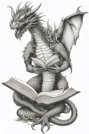 dragon reading book tattoo design idea