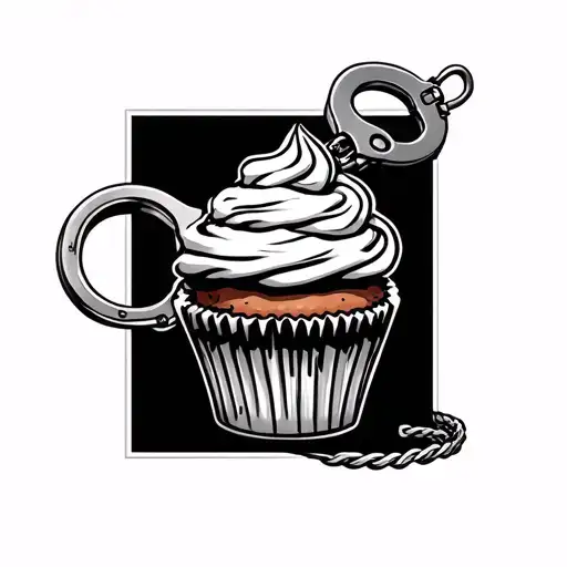 Cupcake. handcuffs. whip. blindfold tattoo design idea
