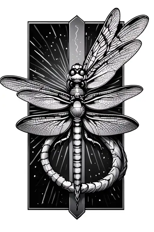 3d dragonfly and a christian cross intertwined tattoo design idea