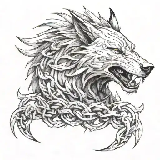 Vigvisir from which Fenrir's body and head emerge, he is also chained, but broken chains are visible tattoo design idea