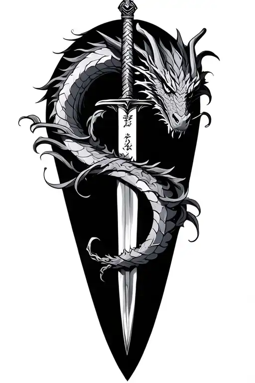 dragon wrapping around sword emerging tattoo design idea