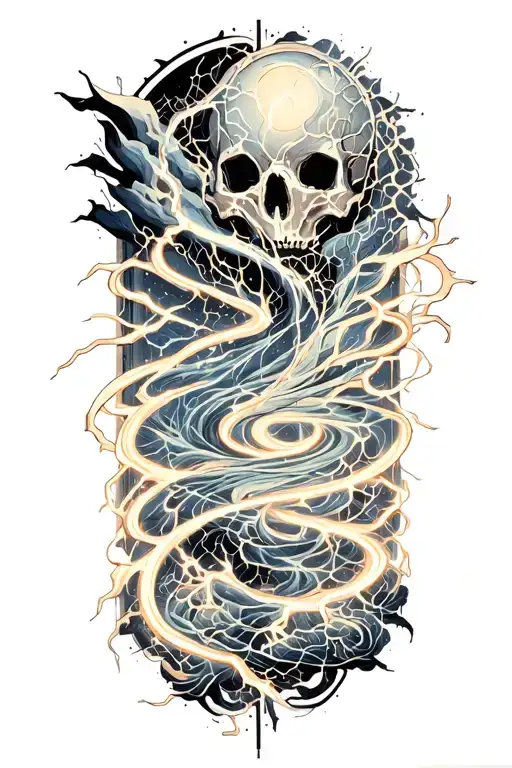 An abstract design of electrical currents flowing through a digital landscape tattoo design idea