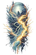 An abstract design of electrical currents flowing through a digital landscape tattoo design idea