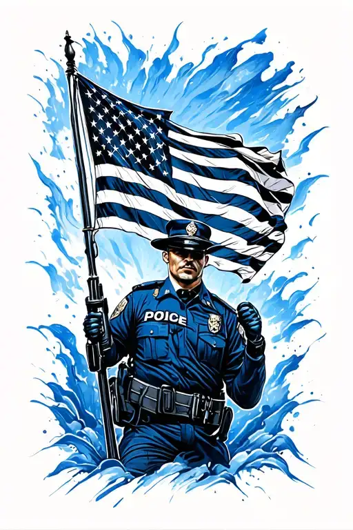 police flag waving blue and black line tattoo tattoo design idea