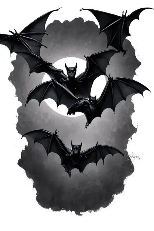 bats flying tattoo design idea