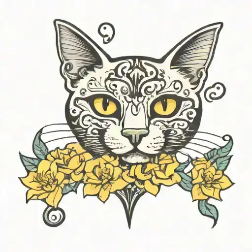 black cat Taurus zodiac yellow flower Maddie heart tattoo design idea