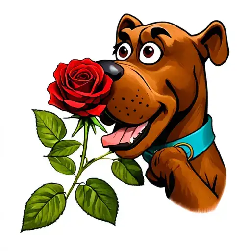 scooby doo holding a rose in his mouth  tattoo design idea