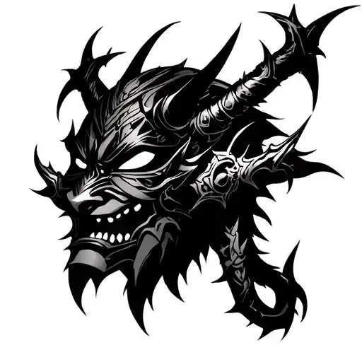 Loki, Raijin, oni mask, thorns and references to anime such as One Piece and Naruto tattoo design idea