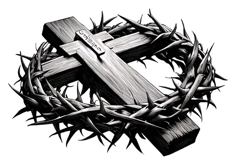 crown of thorns wrapped loosely around a Christian cross with the cross standing upright  tattoo design idea